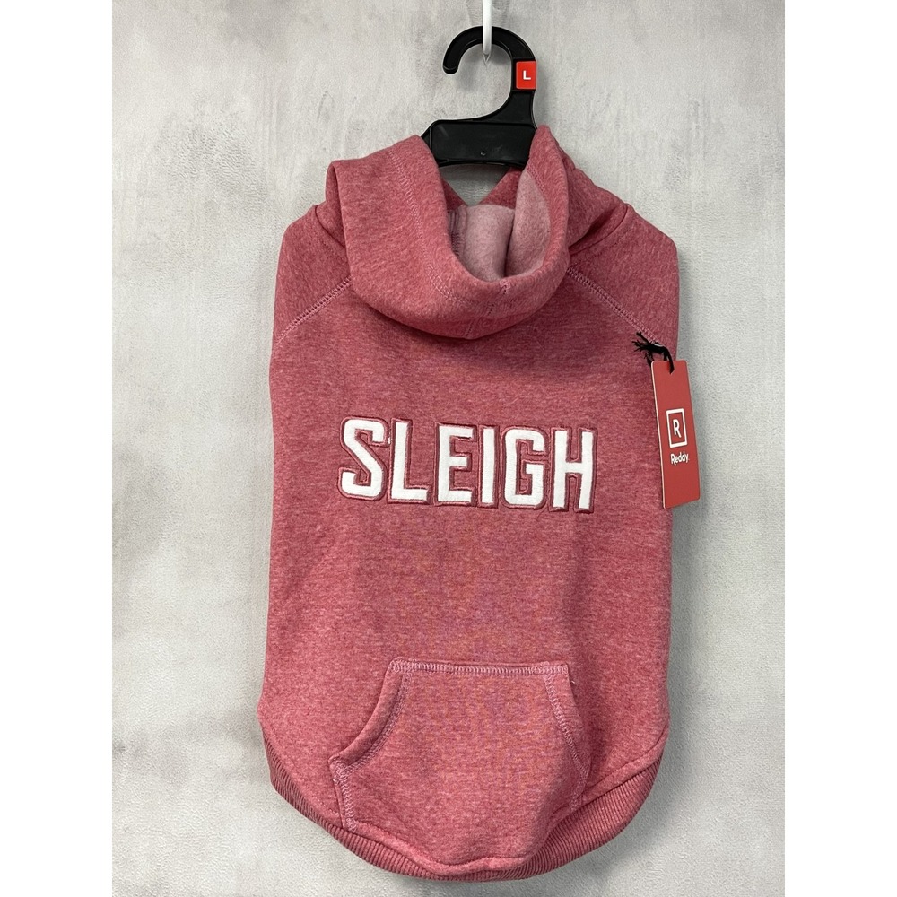Reddy Sleigh Pet Hoodie Dog Size L Red Heathered Fleece Warm Holiday Minimalist